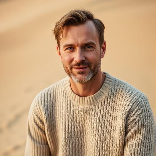 Portrait of a placeholder customer in an oatmeal sweater