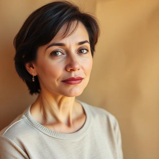 Portrait of a placeholder customer with short dark hair